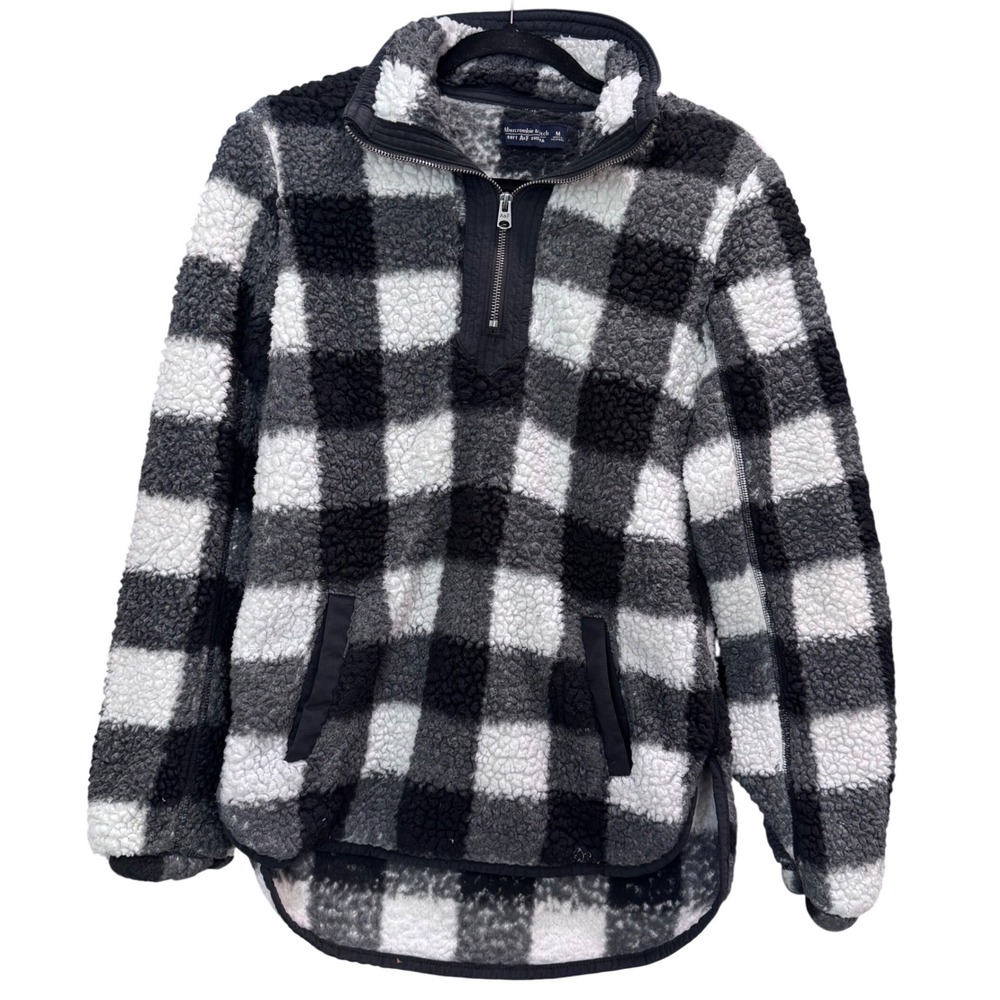 Abercrombie Fitch Soft‎ AF Sherpa Buffalo Plaid 1/4 Zip Pullover Women's Medium